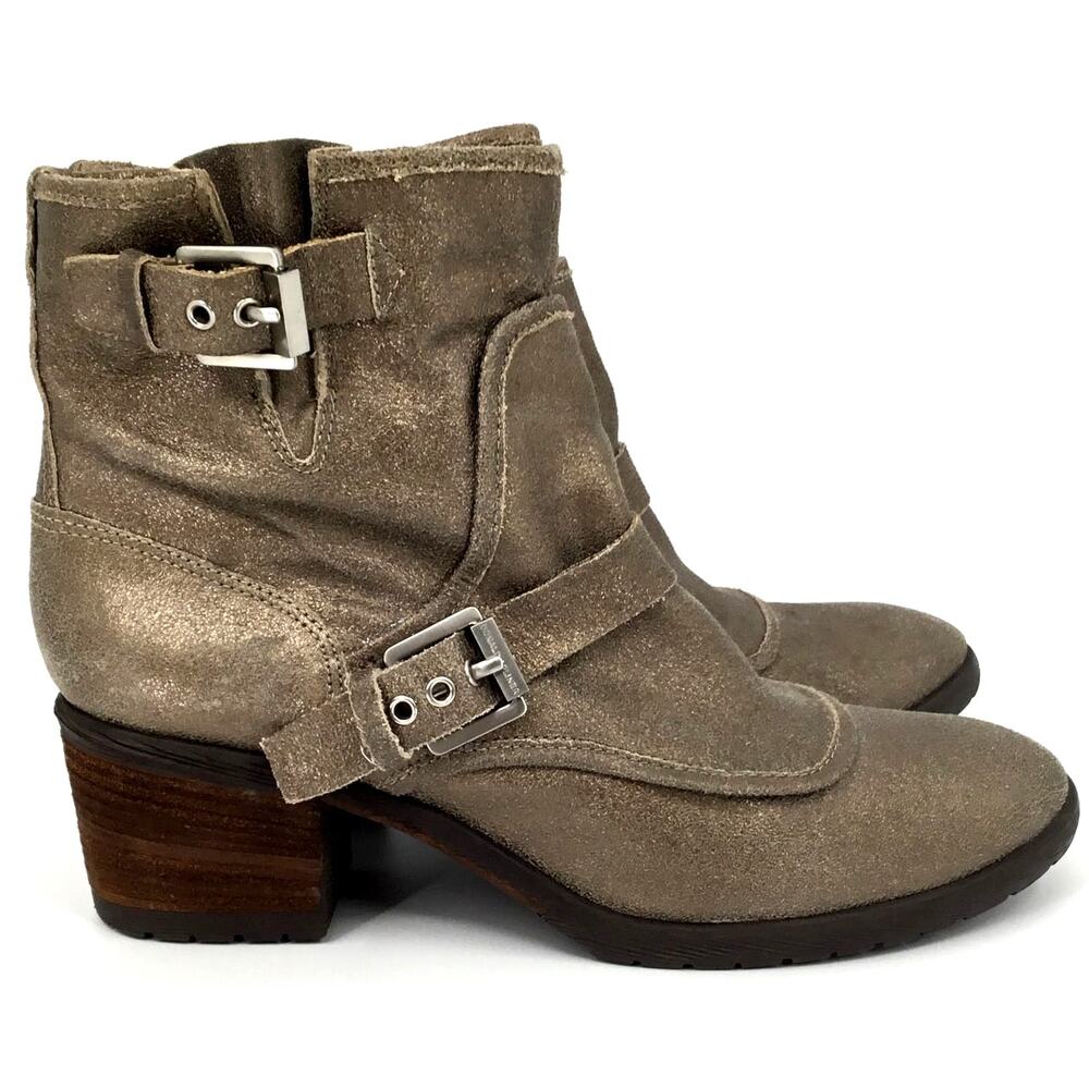 Donald J Pliner Delta Metallic Taupe Suede Moto Ankle Boots Women's 11M